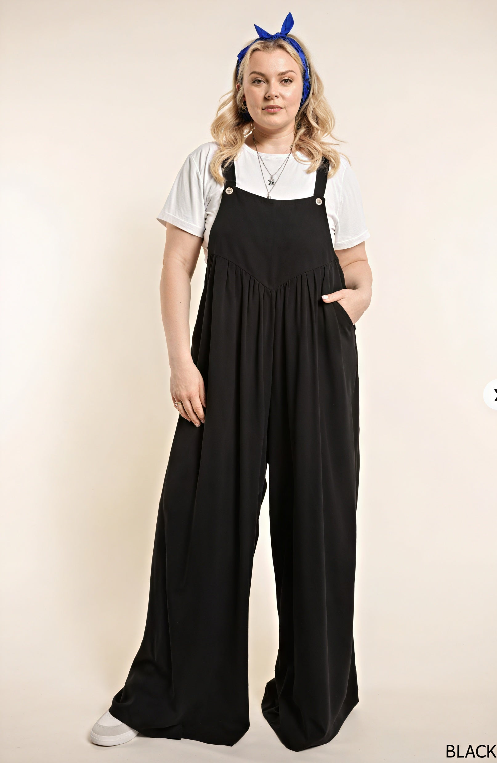 Women's Wide-Leg Jumpsuit – Sleeveless, Buttoned Straps, Pockets, Lightweight Blend, Bohemian Style-82694-d98c34f4-c938-4e54-8ba3-b009ec40ed93