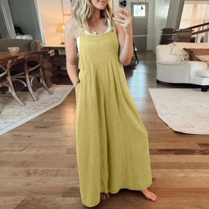 Women's Wide-Leg Jumpsuit – Sleeveless, Buttoned Straps, Pockets, Lightweight Blend, Bohemian Style-82694-bfa2388b-46f2-4c19-b93e-c3bc3c23840e