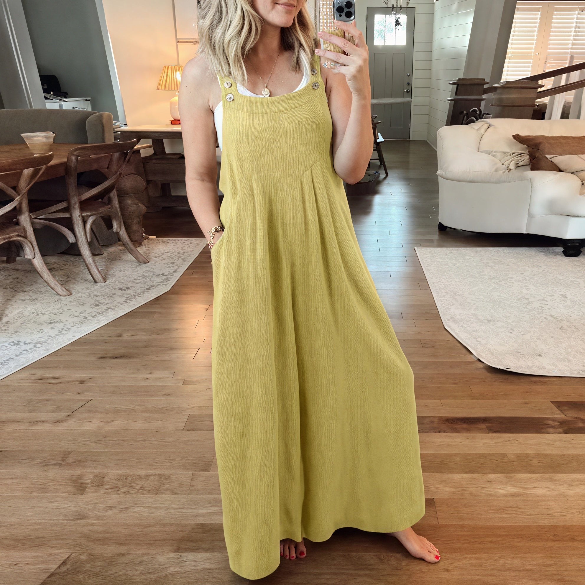 Women's Wide-Leg Jumpsuit – Sleeveless, Buttoned Straps, Pockets, Lightweight Blend, Bohemian Style-82694-bfa2388b-46f2-4c19-b93e-c3bc3c23840e