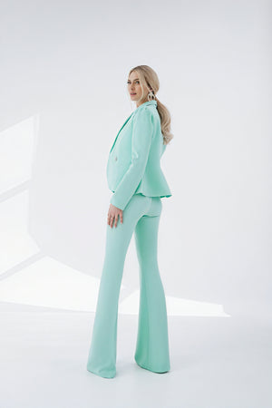Women's Mint Green Suit Set – Structured Blazer, Flared High-Waisted Trousers-83132-5e36c4c1-74f1-44b4-9199-c6d1c824c5e3
