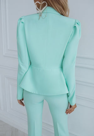 Women's Mint Green Suit Set – Structured Blazer, Flared High-Waisted Trousers-83132-6446fdce-91ff-41ae-b702-0bcf3ae39529
