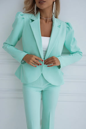 Women's Mint Green Suit Set – Structured Blazer, Flared High-Waisted Trousers-83132-de718d63-c9dc-4e14-b427-849b3a11c588