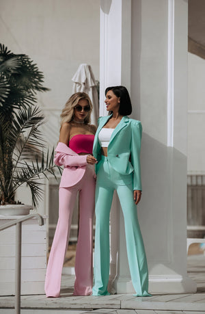 Women's Mint Green Suit Set – Structured Blazer, Flared High-Waisted Trousers-83132-197cf55e-a563-4507-86ad-0e6783ef6463