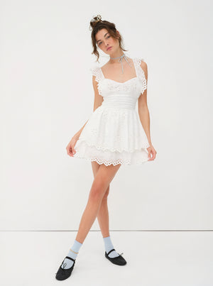 Women's White Eyelet Mini Dress – Sweetheart Neckline, Tiered Skirt, Scalloped Hem, Cotton-83136-59b8030f-7c71-4210-a827-3b7ec96ba2a0
