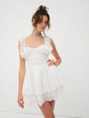 Women's White Eyelet Mini Dress – Sweetheart Neckline, Tiered Skirt, Scalloped Hem, Cotton-83136-e9e43050-24f7-41ea-bc58-13901cc6266d