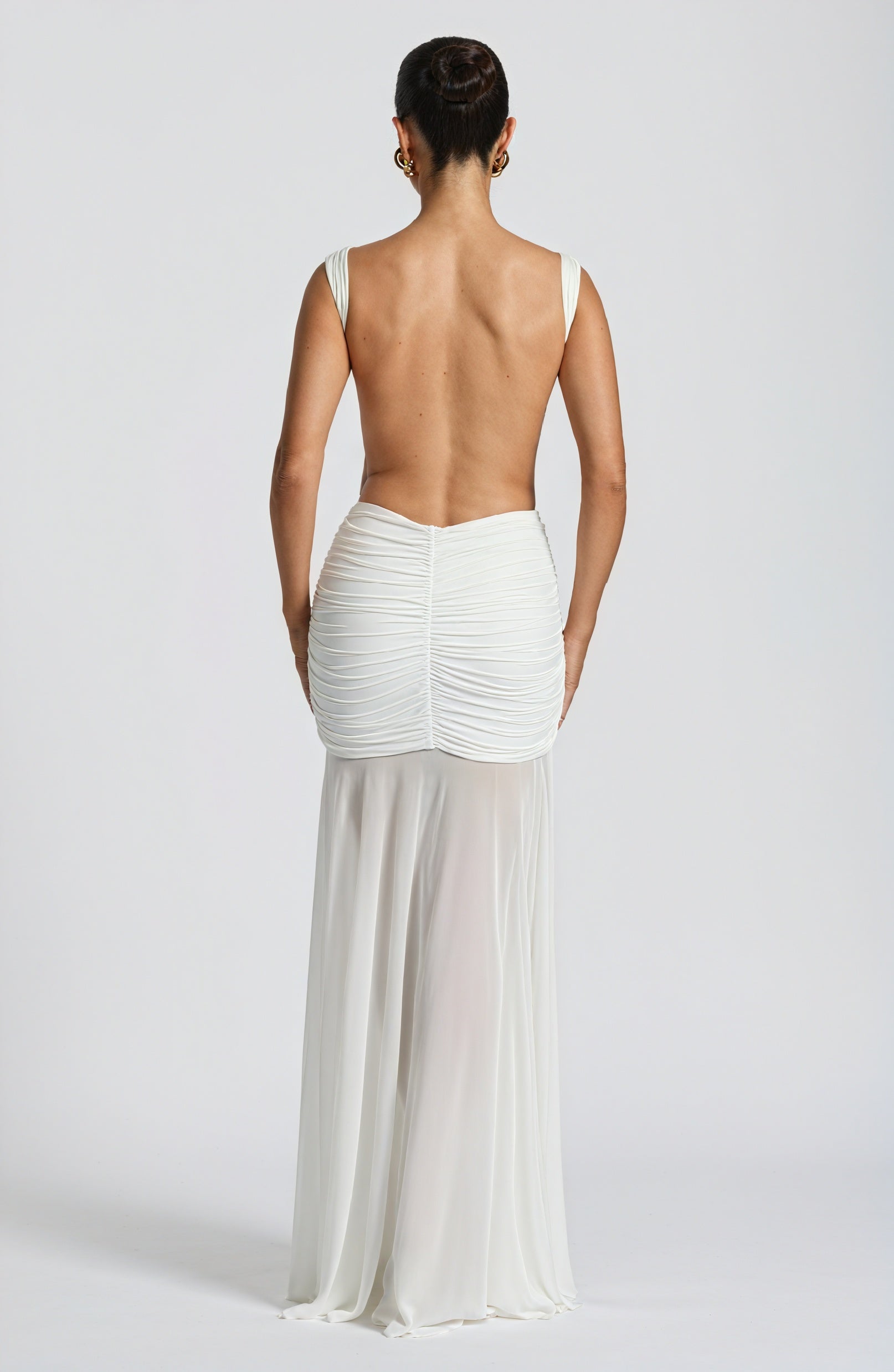 Women's White Chiffon Gown – Boat Neck, Sheer Skirt Overlay, Sleeveless, Elegant-83139-39fd54a4-6773-42eb-bba4-cb8ede1e15f7