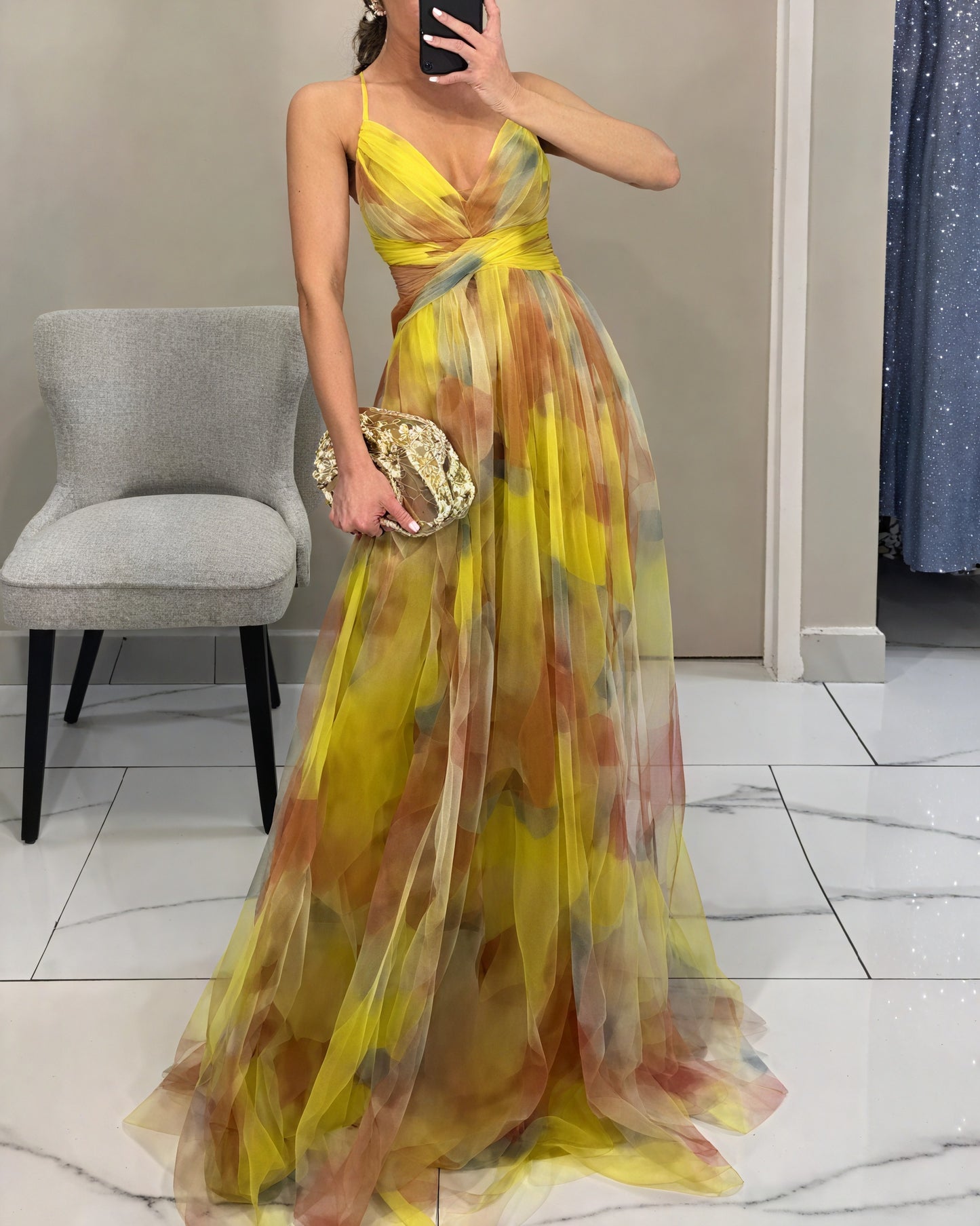 Women's Chiffon Maxi Dress – Watercolor Print, Floor-Length, Elegant-83162-ad94c004-7ccf-4b4f-856d-cb443e244b62