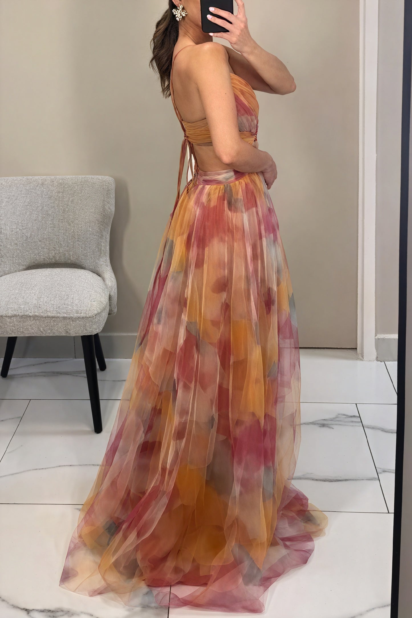Women's Chiffon Maxi Dress – Watercolor Print, Floor-Length, Elegant-83162-bb338b37-2724-4a1c-ad35-03638c3eb0c3