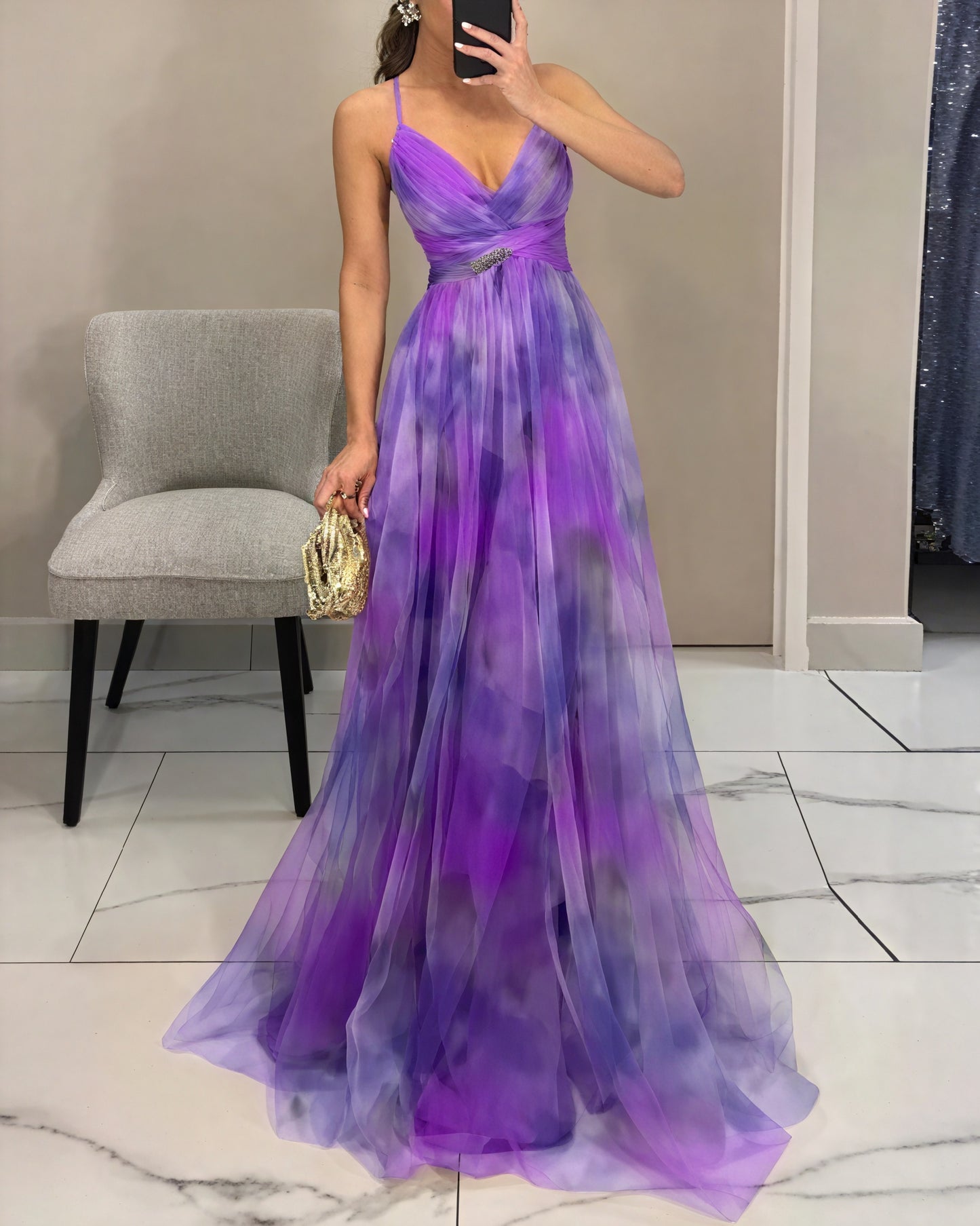 Women's Chiffon Maxi Dress – Watercolor Print, Floor-Length, Elegant-83162-68102eeb-80ec-4da4-b85d-998173ecf014