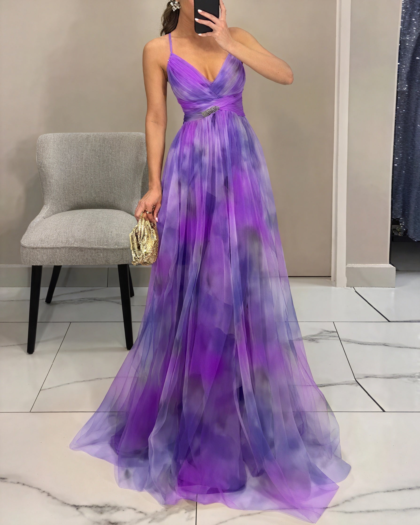 Women's Chiffon Maxi Dress – Watercolor Print, Floor-Length, Elegant-83162-68102eeb-80ec-4da4-b85d-998173ecf014