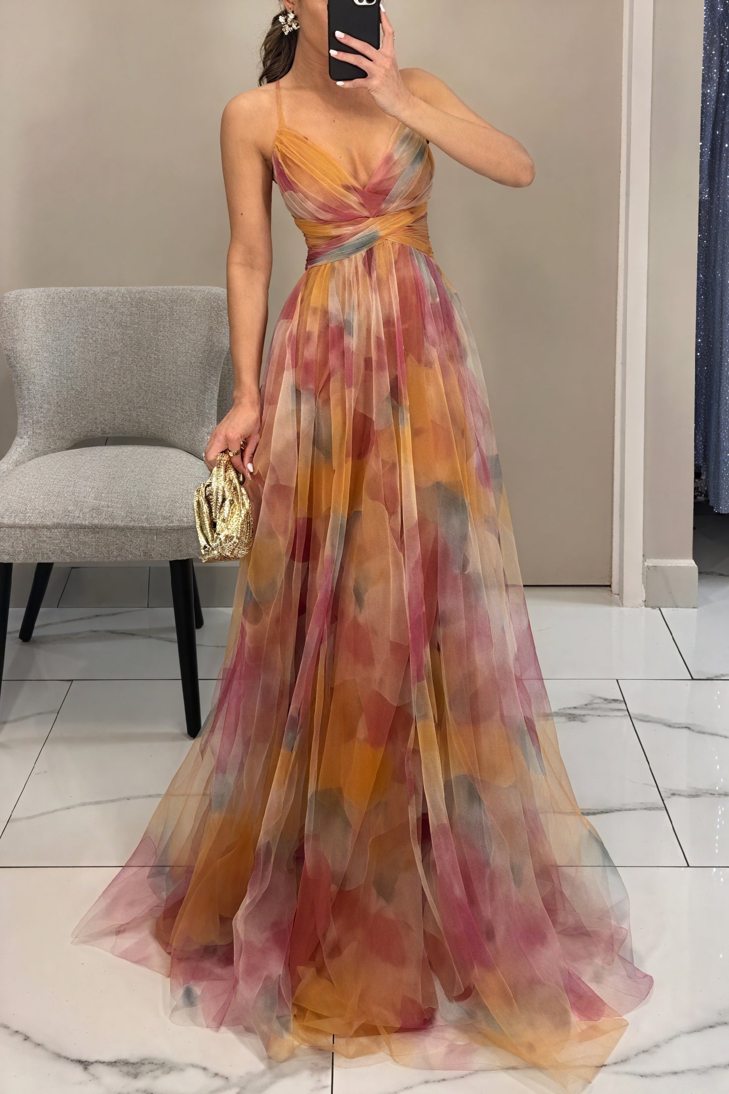 Women's Chiffon Maxi Dress – Watercolor Print, Floor-Length, Elegant-83162-77c5e667-a1c3-4f9b-8508-3250030de27b