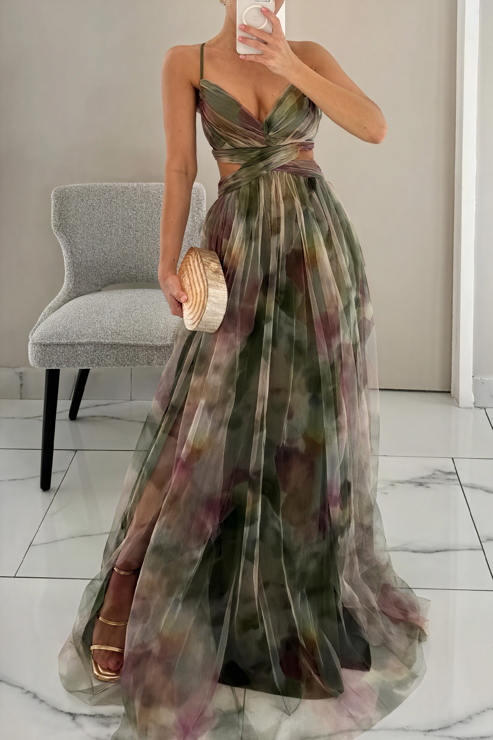 Women's Chiffon Maxi Dress – Watercolor Print, Floor-Length, Elegant-83162-00645752-9a2e-401d-b570-08482ee2739b
