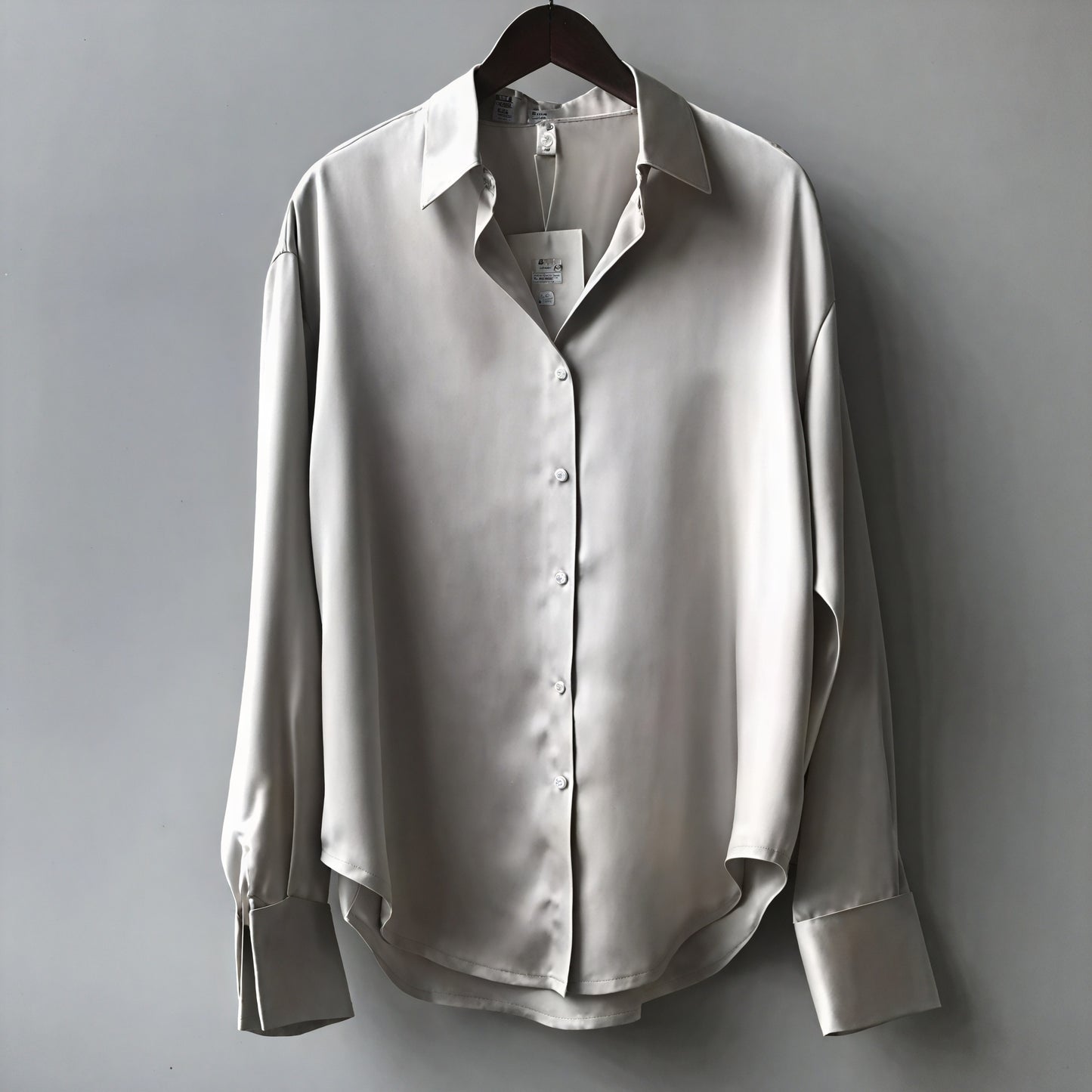Women's Silk Blend Button-Down Blouse – Collared, Relaxed Fit, Long Cuffs, Green/Black/Gray/White-83169-abb293d4-7e83-4788-a0f4-2990a7393dab