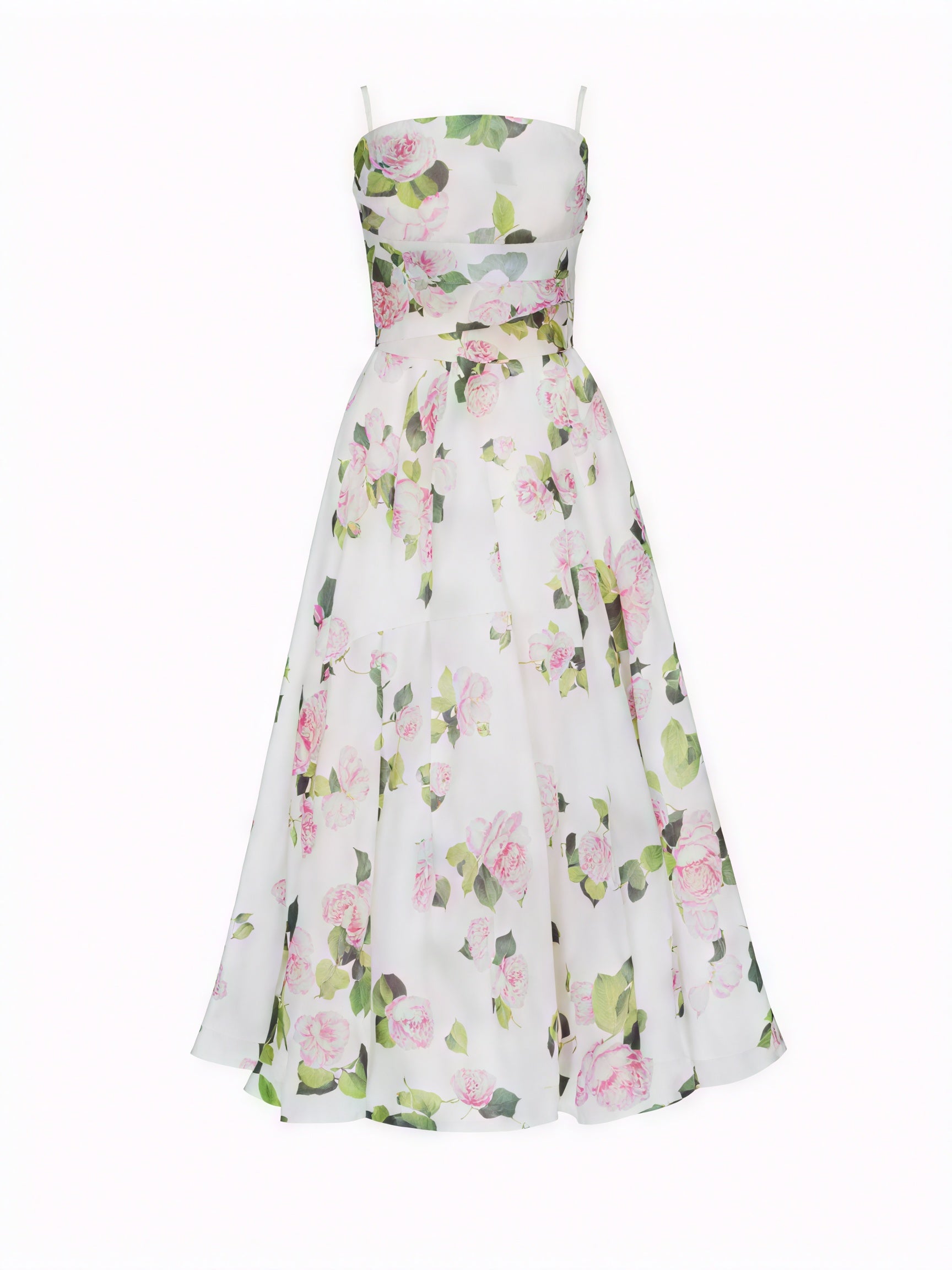 Women's Midi Dress – Floral Print, A-Line, Spaghetti Strap, Silk Blend-83172-ad5e0b85-87fe-49aa-a448-ca1e0166135e