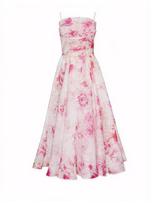 Women's Midi Dress – Floral Print, A-Line, Spaghetti Strap, Silk Blend-83172-74b51e22-83ca-41ae-90c7-de585f2f586b
