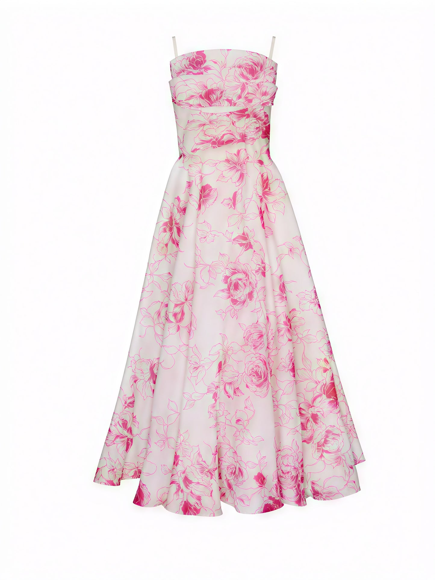Women's Midi Dress – Floral Print, A-Line, Spaghetti Strap, Silk Blend-83172-74b51e22-83ca-41ae-90c7-de585f2f586b