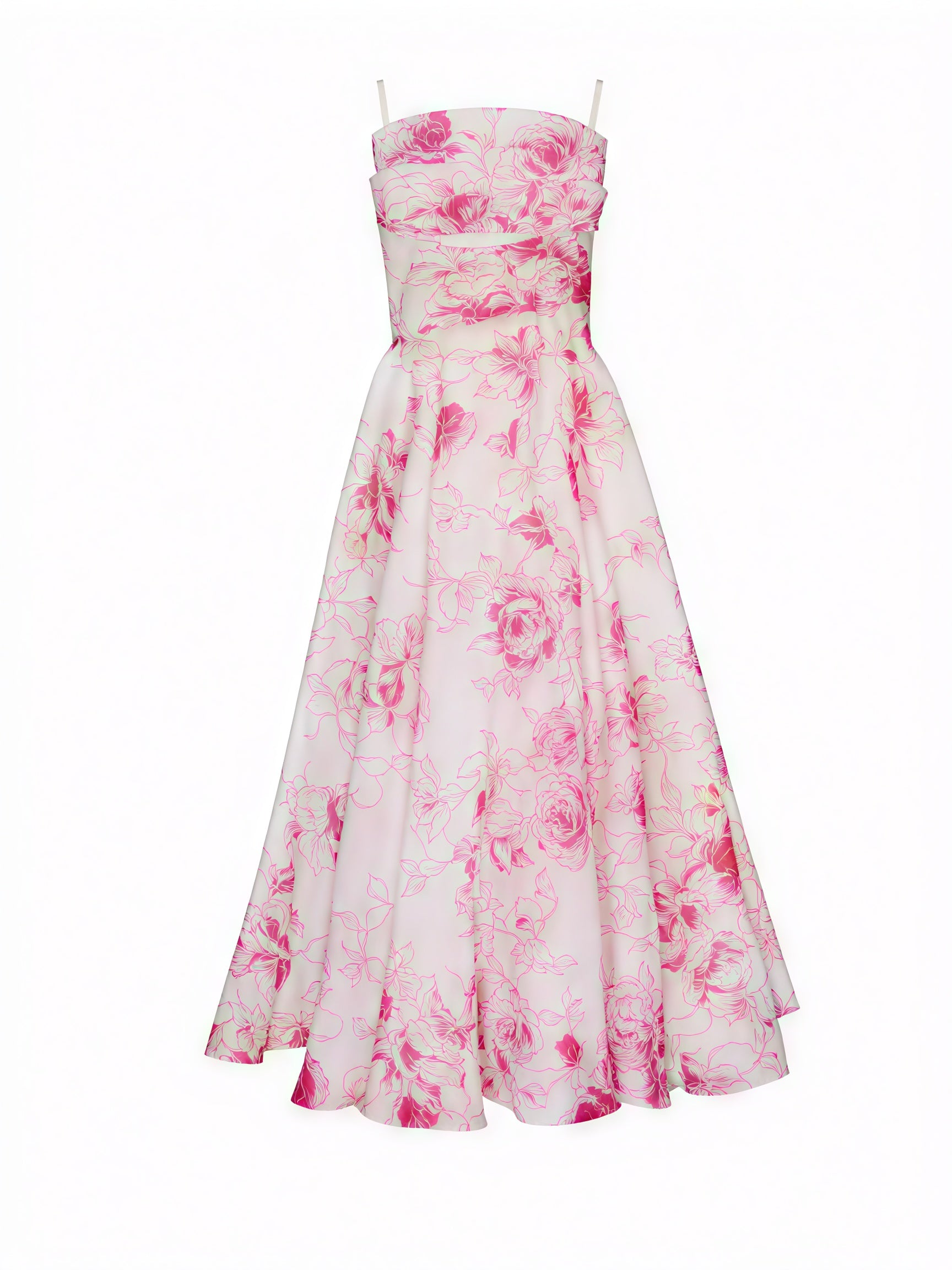 Women's Midi Dress – Floral Print, A-Line, Spaghetti Strap, Silk Blend-83172-74b51e22-83ca-41ae-90c7-de585f2f586b