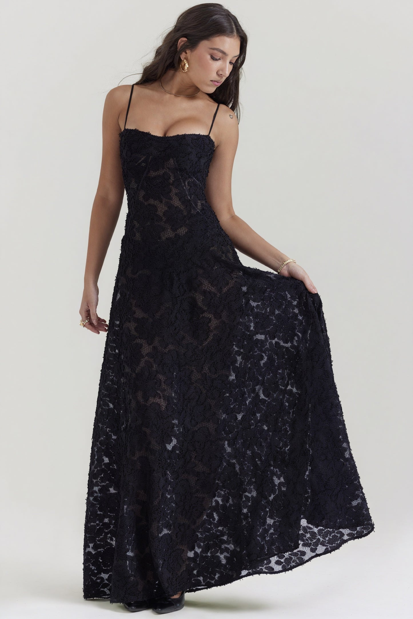 Women's A-Line Maxi Dress – Spaghetti Straps, Satin, Lace, Elegant, Sydney Wardrobe-83173-72f619fc-0181-44dc-8c93-3826c779b232