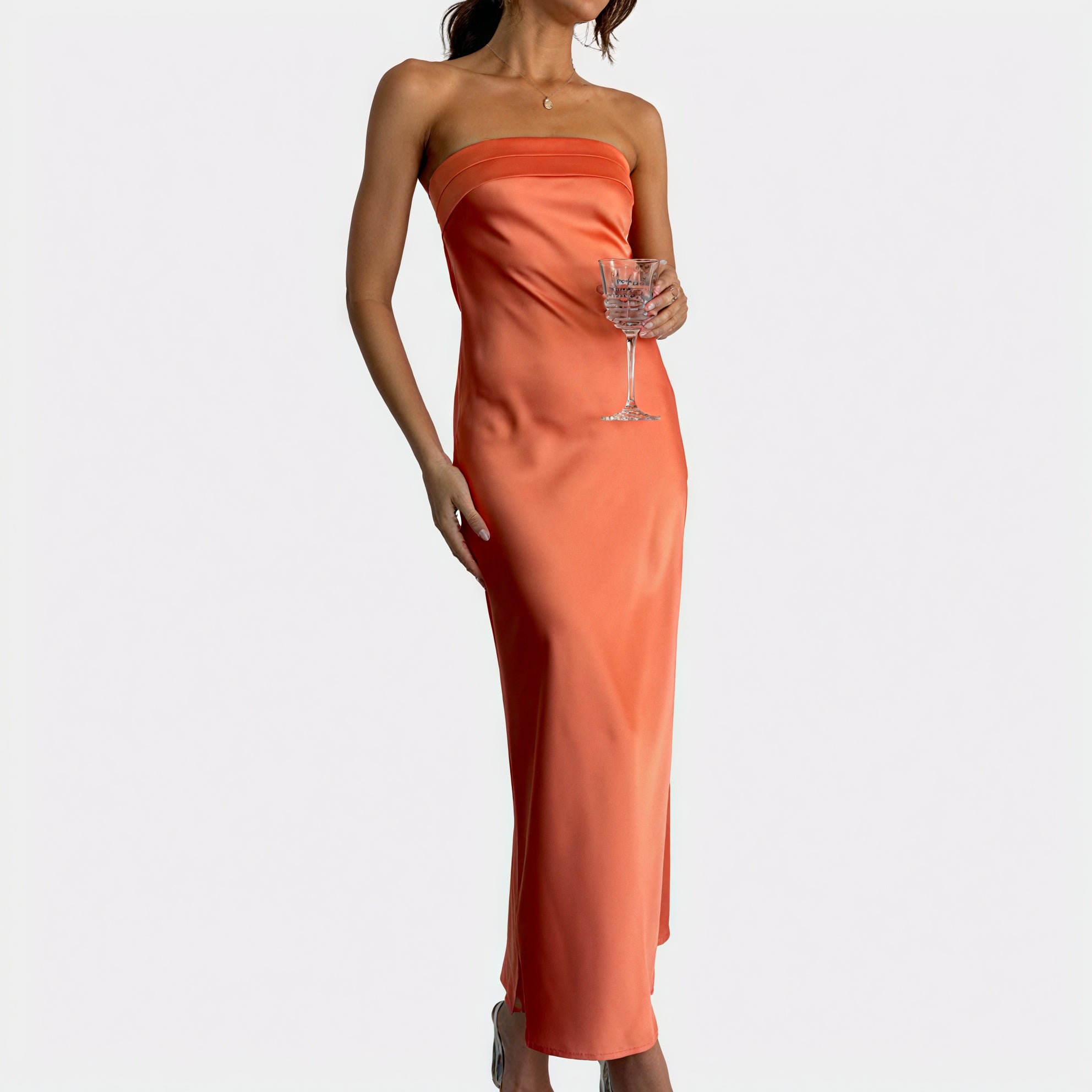 Women's Strapless Maxi Dress – Satin, Fitted Bodice, Floor-Length, Elegant-83174-262b81de-1883-49d9-885b-da789a5ddf0c