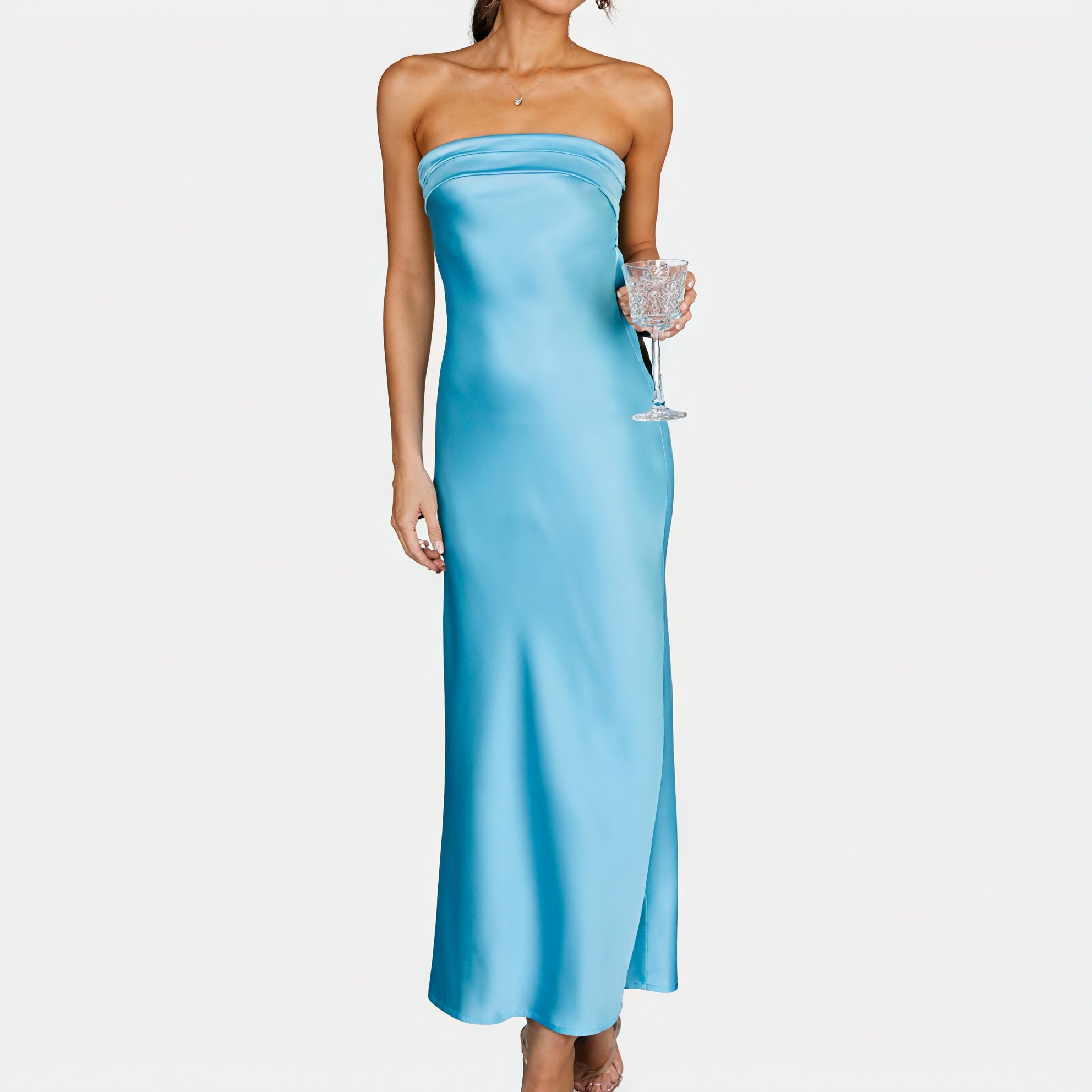 Women's Strapless Maxi Dress – Satin, Fitted Bodice, Floor-Length, Elegant-83174-25883611-7921-4ae7-b333-260b1feb4d9d