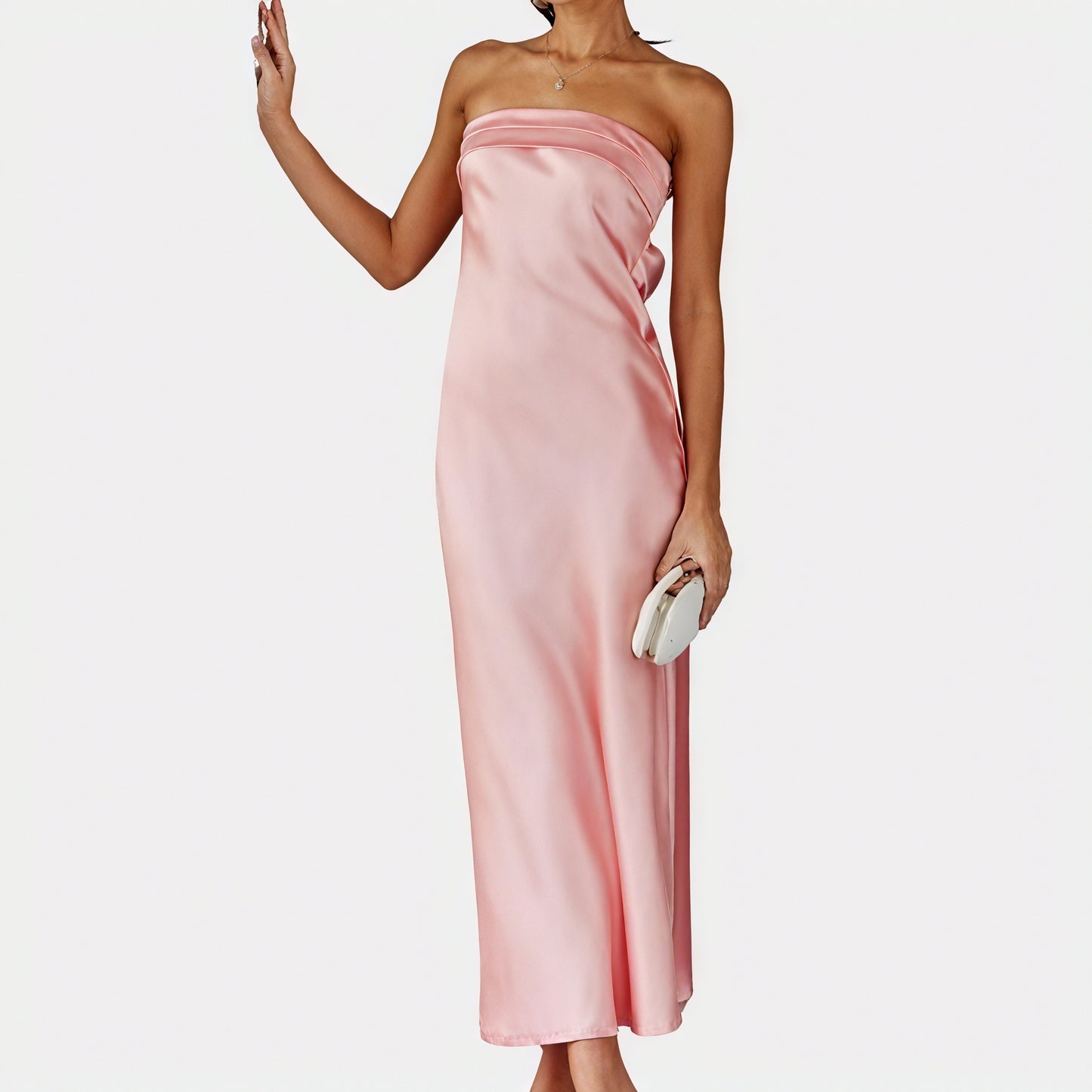 Women's Strapless Maxi Dress – Satin, Fitted Bodice, Floor-Length, Elegant-83174-20568d62-90b3-420a-b769-51aff883ae1e