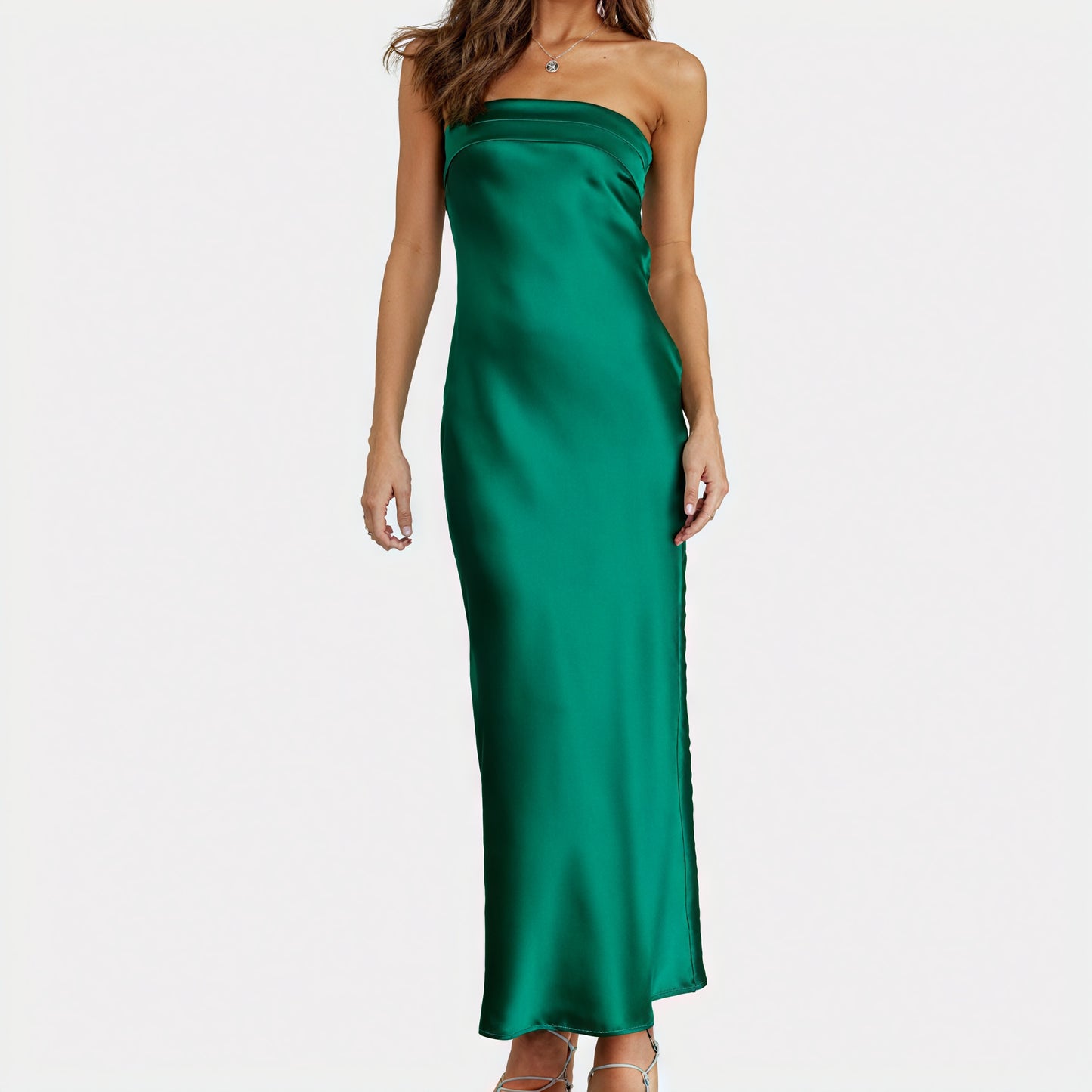Women's Strapless Maxi Dress – Satin, Fitted Bodice, Floor-Length, Elegant-83174-56e89a9e-2ad9-43e7-b259-504f347d22b0