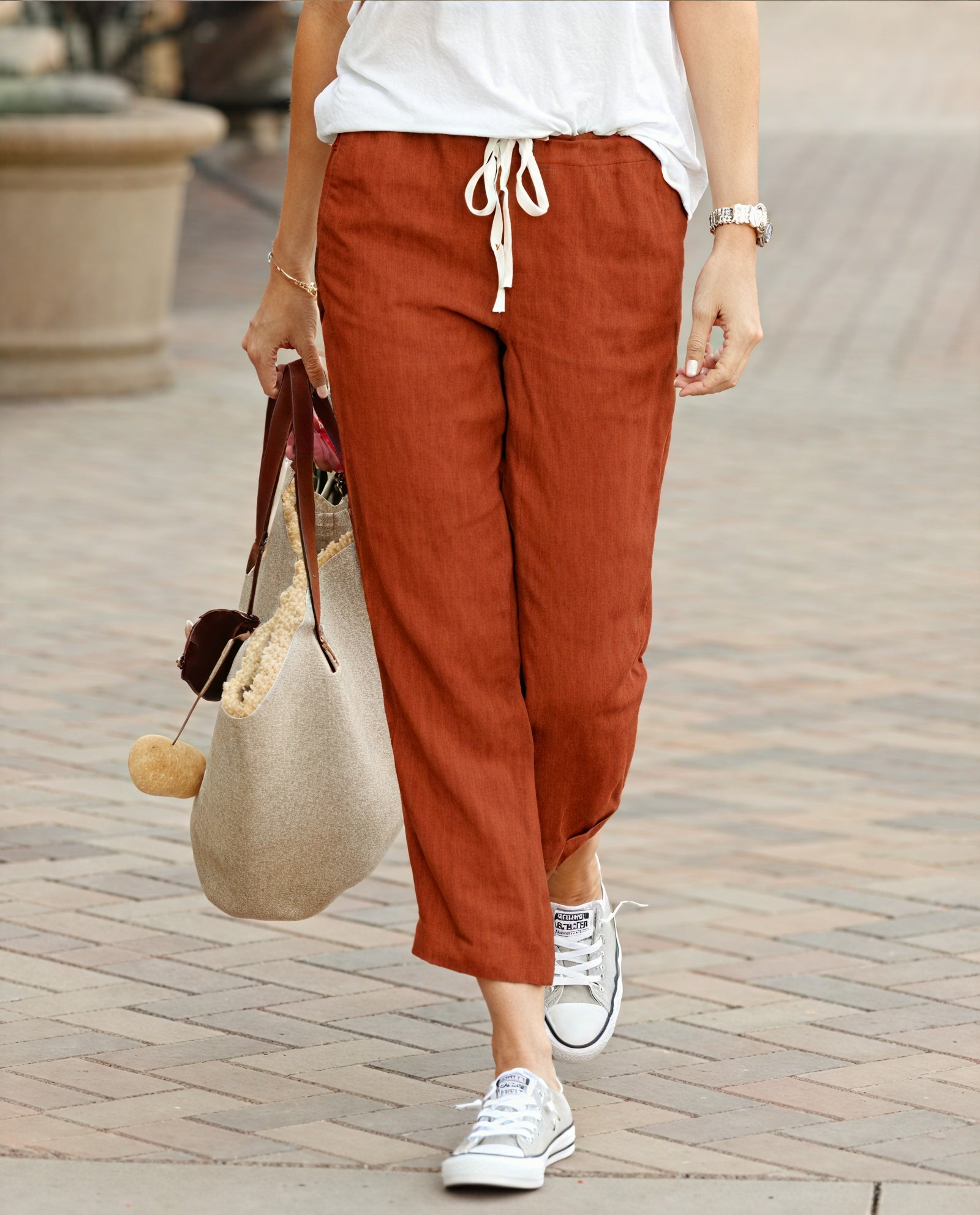 Women's Linen Drawstring Cropped Pants – Relaxed Fit, Cuffed Hem, Tapered Leg-83176-cd6211b6-d45c-41b8-acf6-e259249f647e