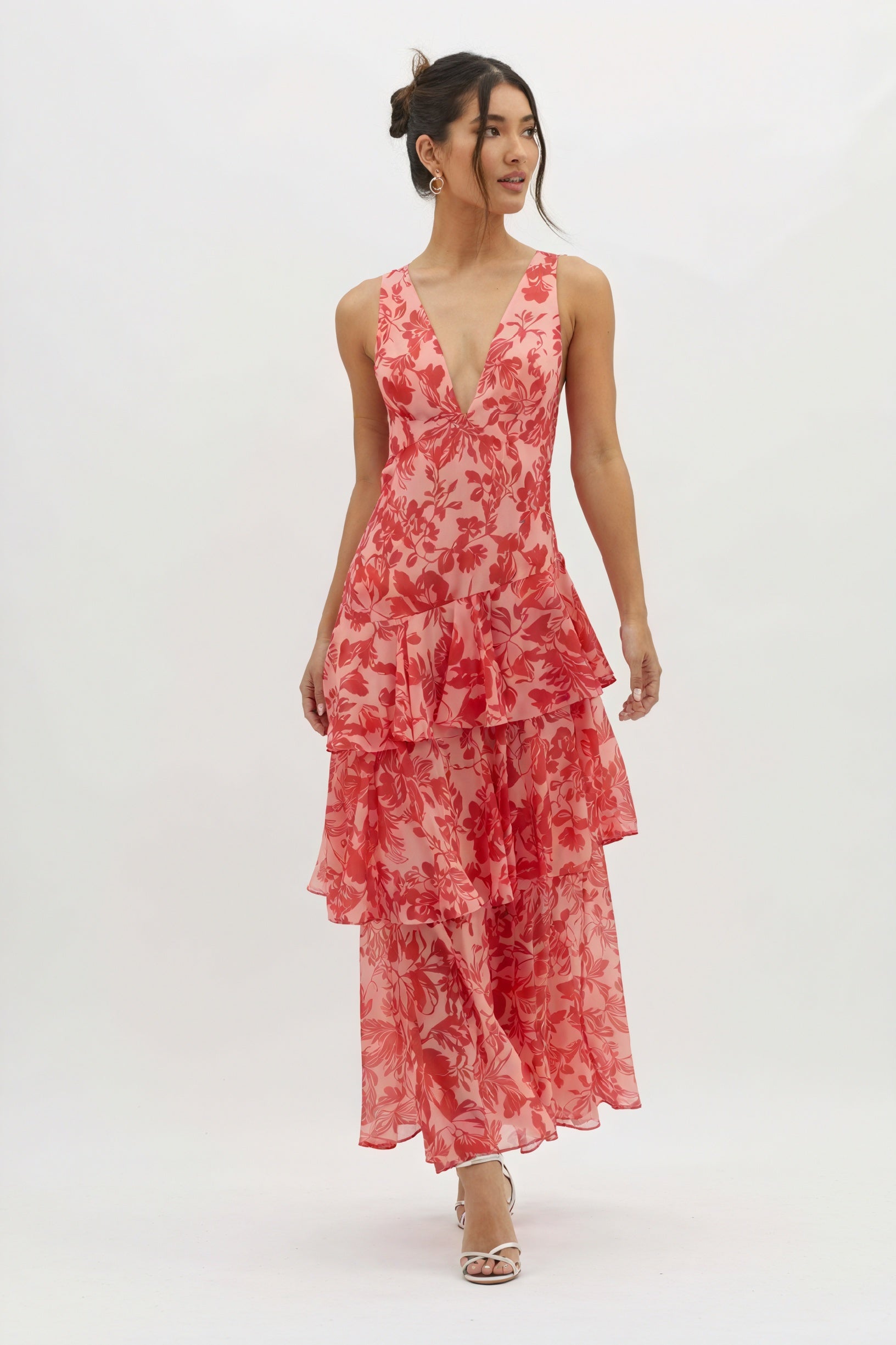 Women's Floral Maxi Dress – Deep V-Neck, Tiered Ruffle Skirt, Bohemian Chic-83179-1d0e1a83-3185-4f06-82a7-d4812e8d1292