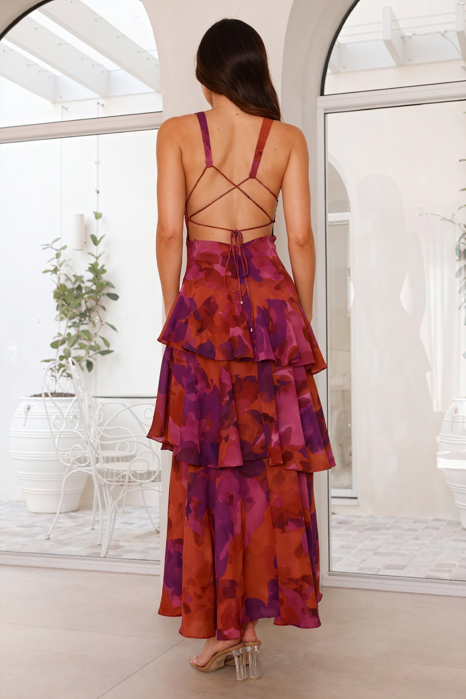 Women's Floral Maxi Dress – Deep V-Neck, Tiered Ruffle Skirt, Bohemian Chic-83179-79790896-2988-47c2-92a9-b0633a540219