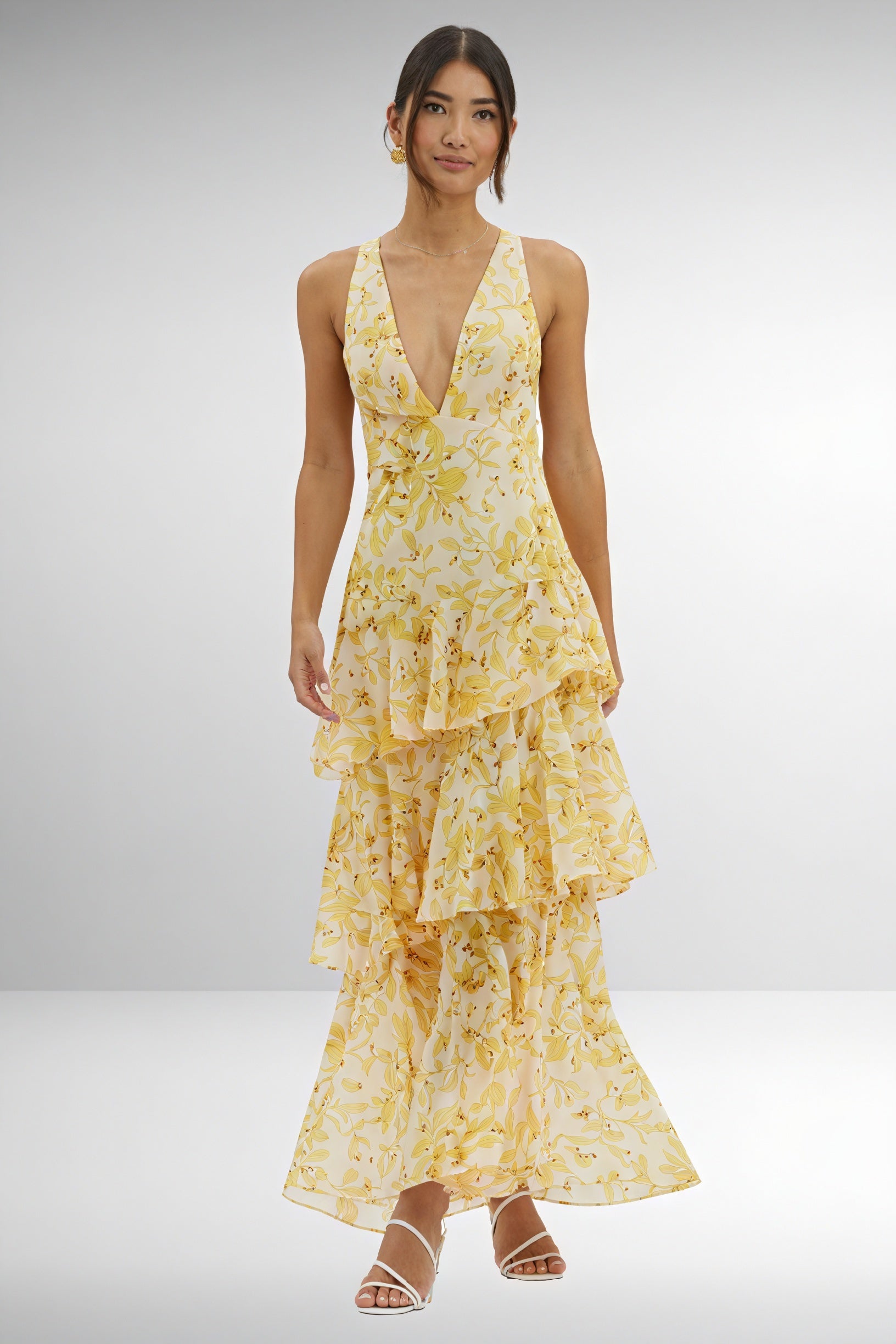 Women's Floral Maxi Dress – Deep V-Neck, Tiered Ruffle Skirt, Bohemian Chic-83179-fd1c4724-1cc8-4be0-a735-8851bed016d1