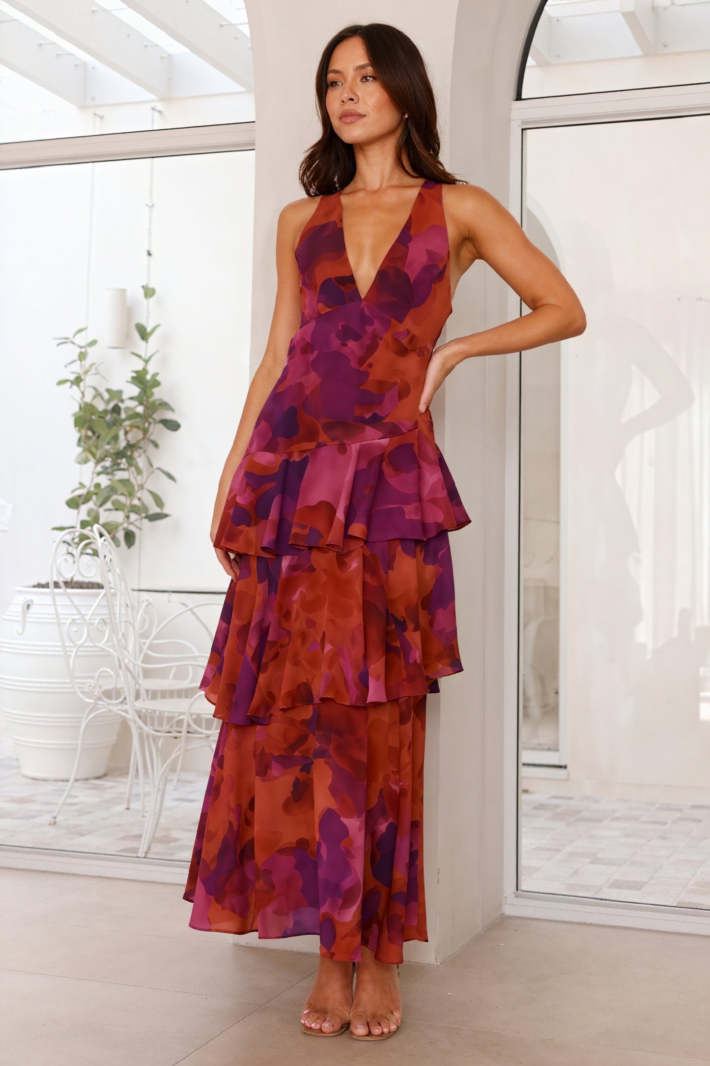 Women's Floral Maxi Dress – Deep V-Neck, Tiered Ruffle Skirt, Bohemian Chic-83179-6135b759-119a-46f2-9b43-40eca769edb9
