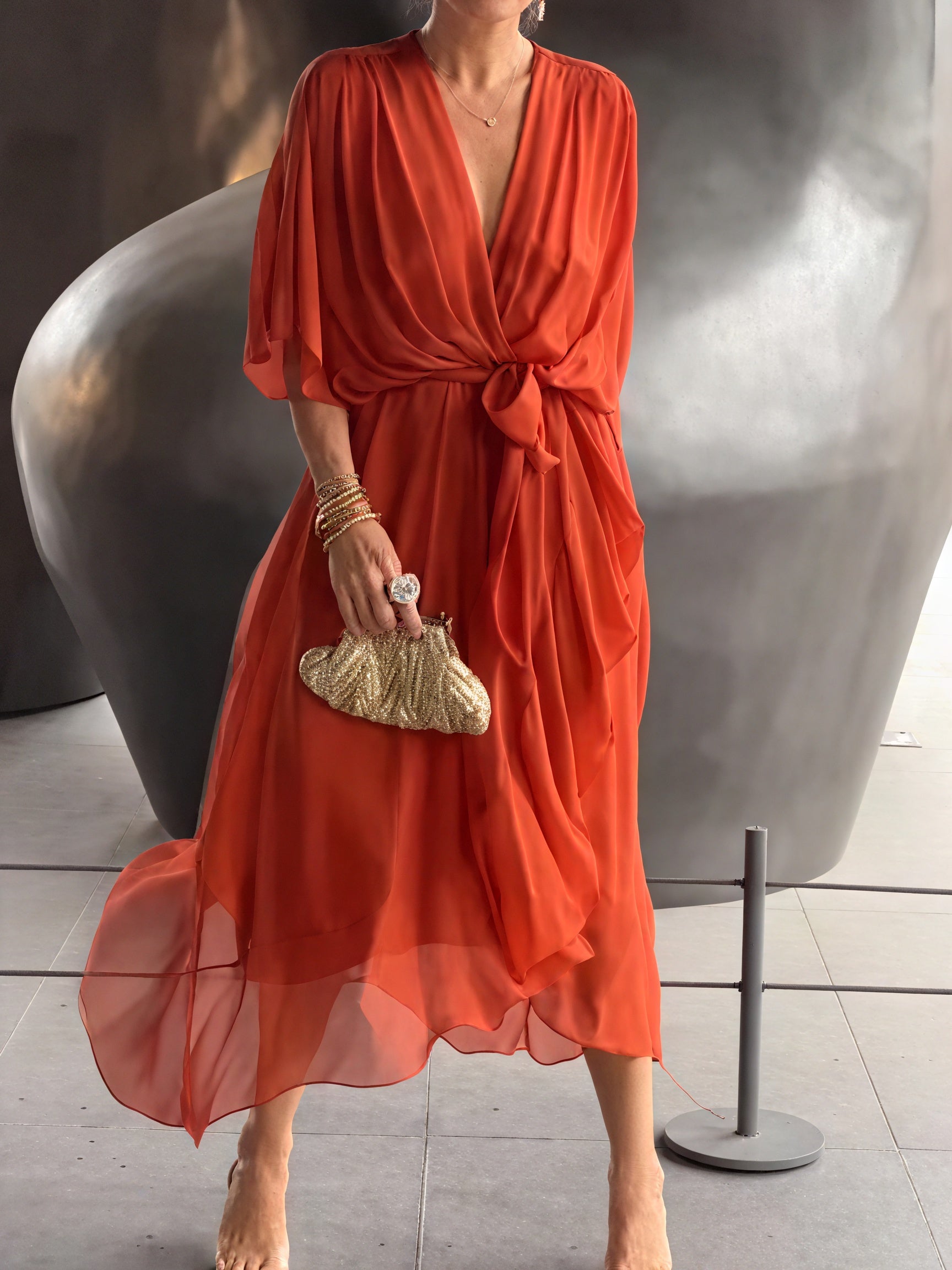 Women's Flowing Midi Dress – Wrap V-Neck, Batwing Sleeves, Asymmetrical Hem-83180-2079317e-29d6-4887-b935-b0632af5a20a