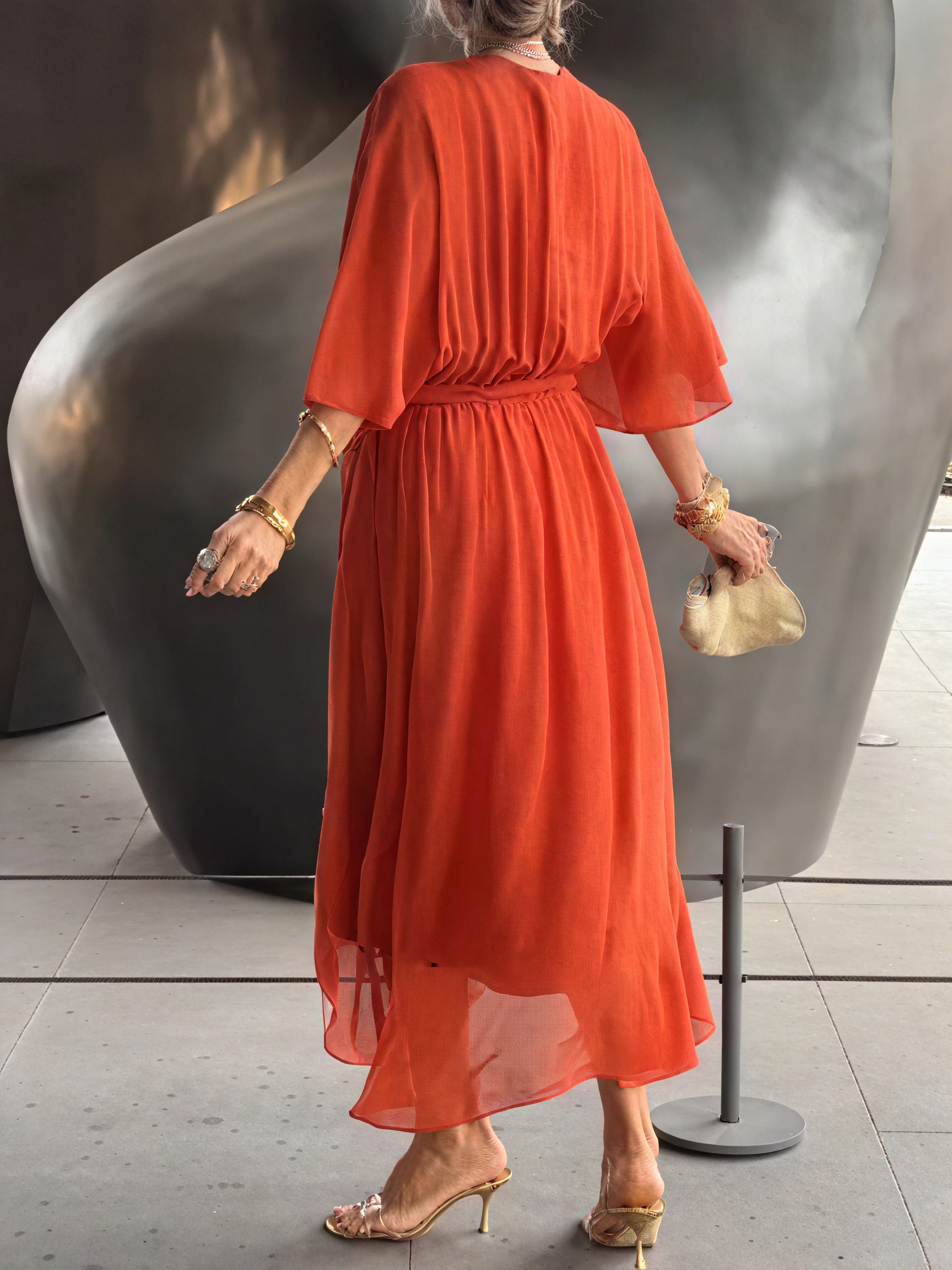 Women's Flowing Midi Dress – Wrap V-Neck, Batwing Sleeves, Asymmetrical Hem-83180-857e8c8b-2079-4372-a9b7-13057a8be771