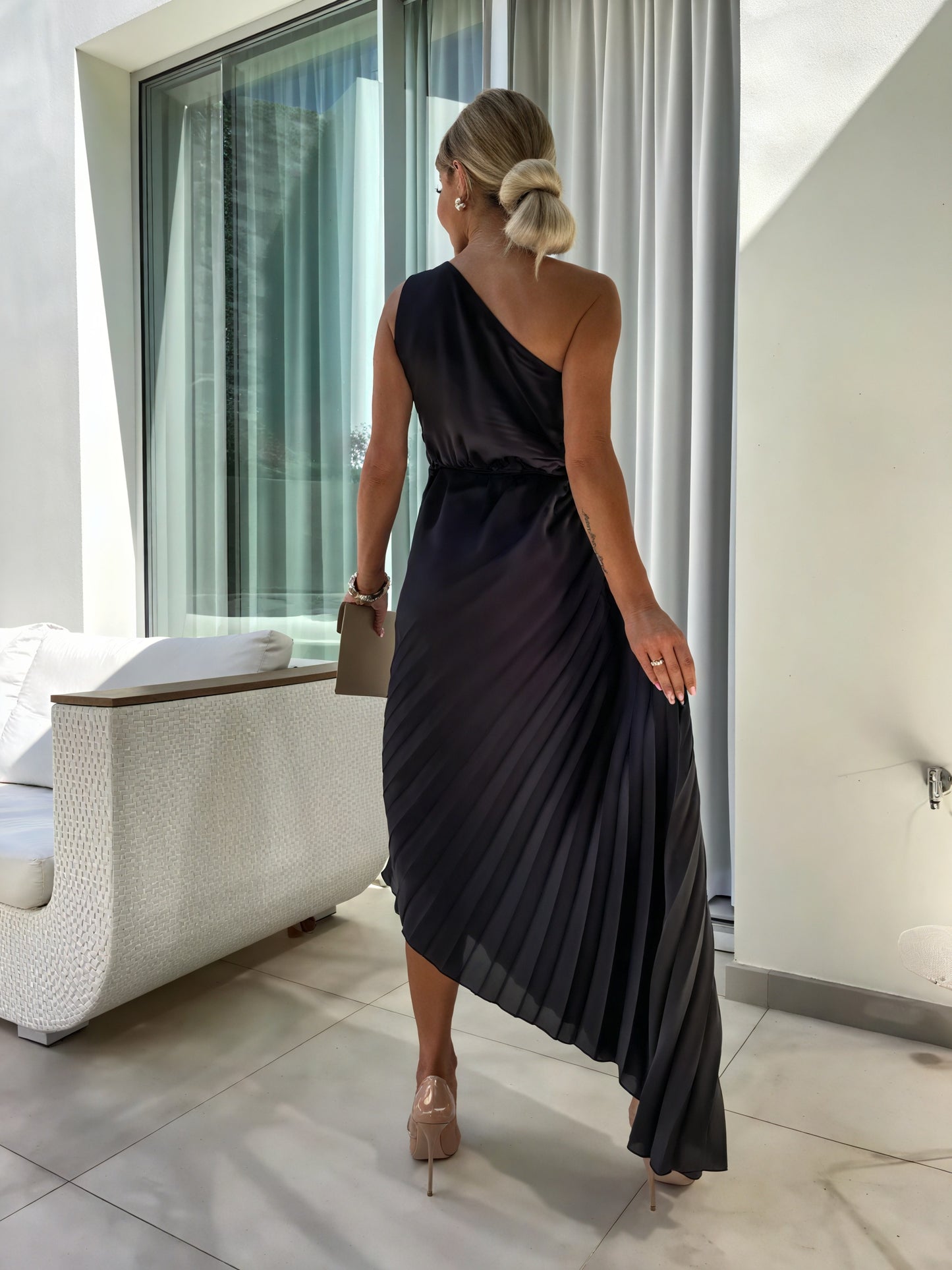 Women's One-Shoulder Floral Pleated Midi Maxi Dress - Satin Polyester-83183-b873f6cb-8844-4f62-9ba8-03c93929a4a0