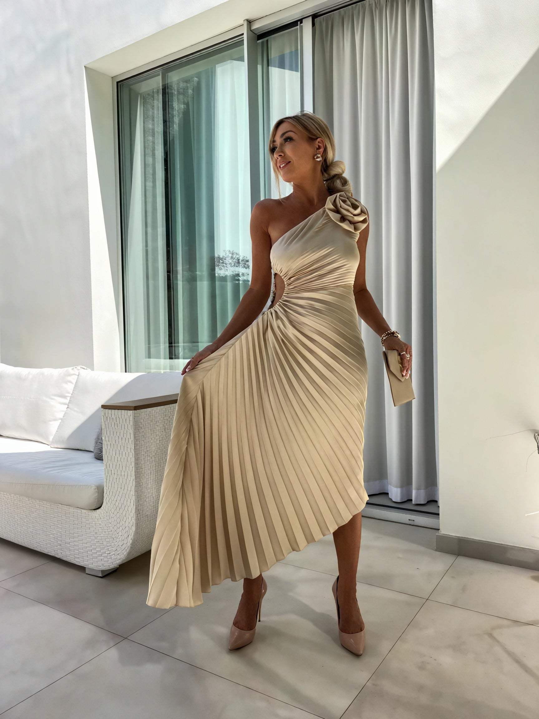 Women's One-Shoulder Floral Pleated Midi Maxi Dress - Satin Polyester-83183-44c6f36e-7ef5-4aac-b86b-f5ad0d707ce4