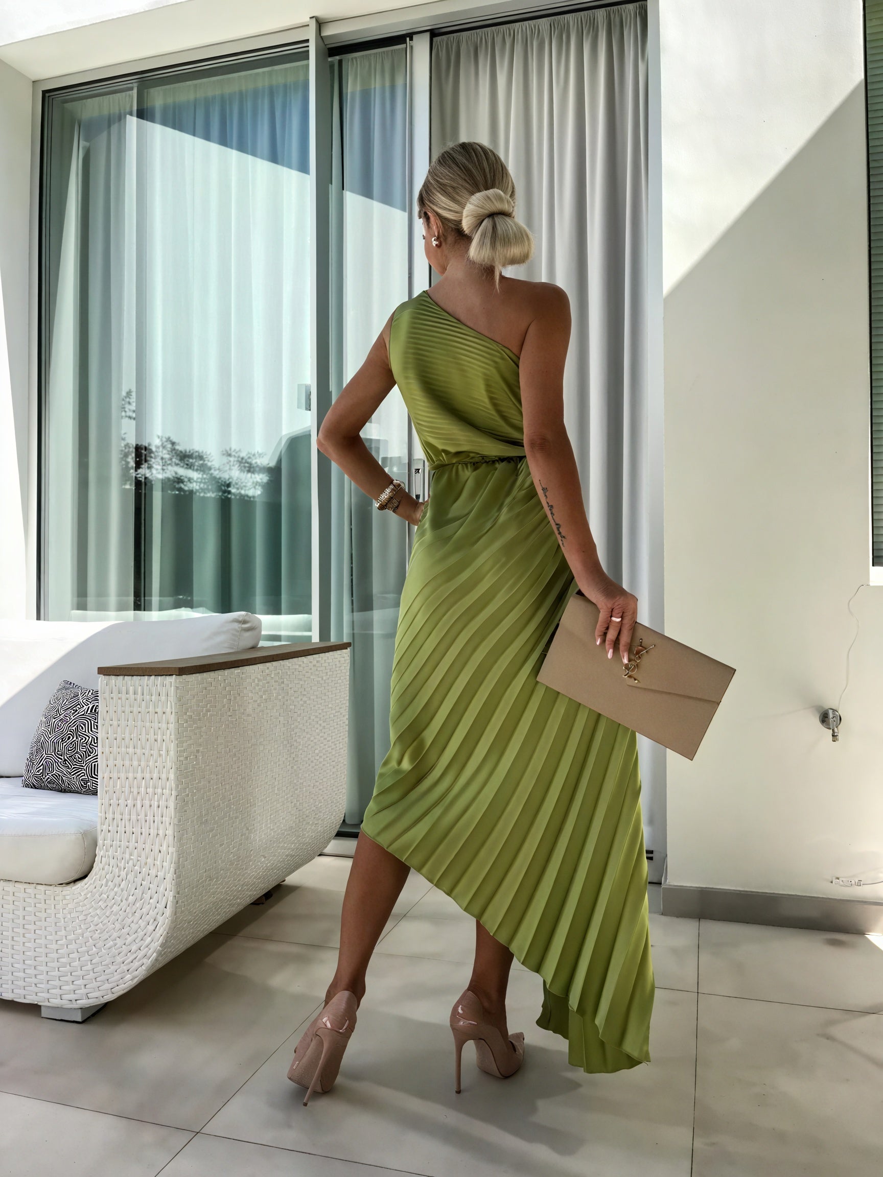 Women's One-Shoulder Floral Pleated Midi Maxi Dress - Satin Polyester-83183-56e10031-dbc3-4552-9b69-80f037f1a270