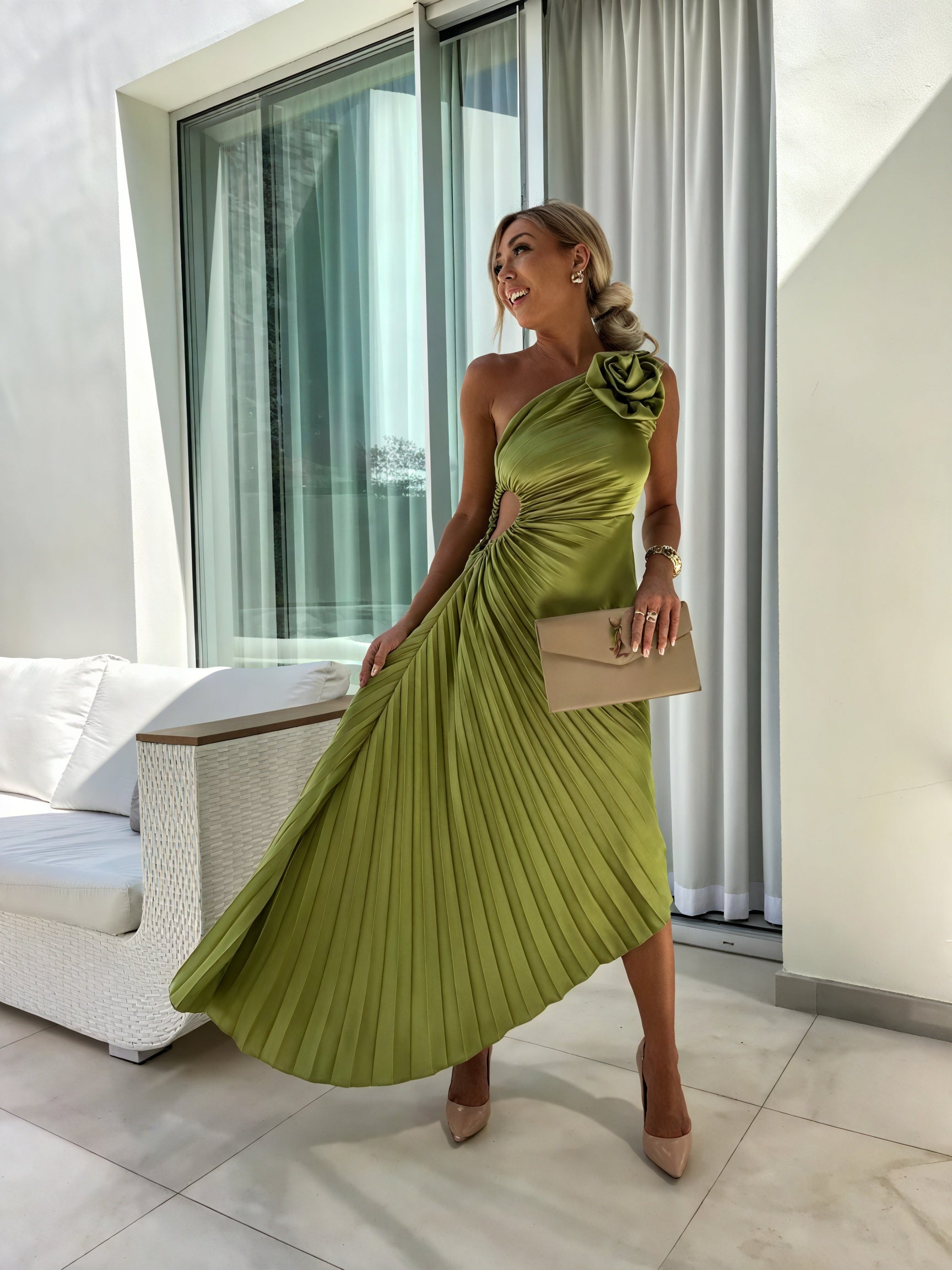 Women's One-Shoulder Floral Pleated Midi Maxi Dress - Satin Polyester-83183-0dedbe6e-75ca-4a6d-a019-3ed6b5886cd0