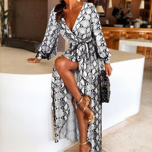 Women's Black Gold Ornate Print Wrap Maxi Dress with High Slit & Long Sleeves-83196-106b7073-8207-459d-bac6-1d7ff4120f85