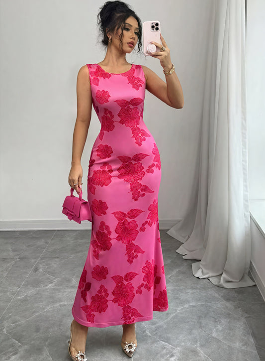 Women's Pink Floral Floor-Length Sleeveless Fitted Occasion Dress-83201-d04103d7-cfb6-40e7-b9c7-3a0f0a02e126