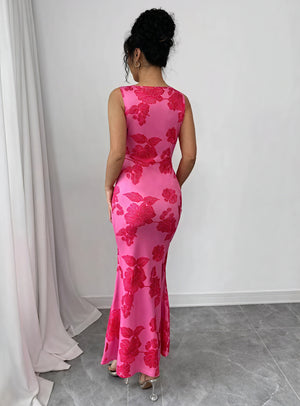 Women's Pink Floral Floor-Length Sleeveless Fitted Occasion Dress-83201-24ee2229-91f4-4d14-a0c5-9e51c2cc5cb7