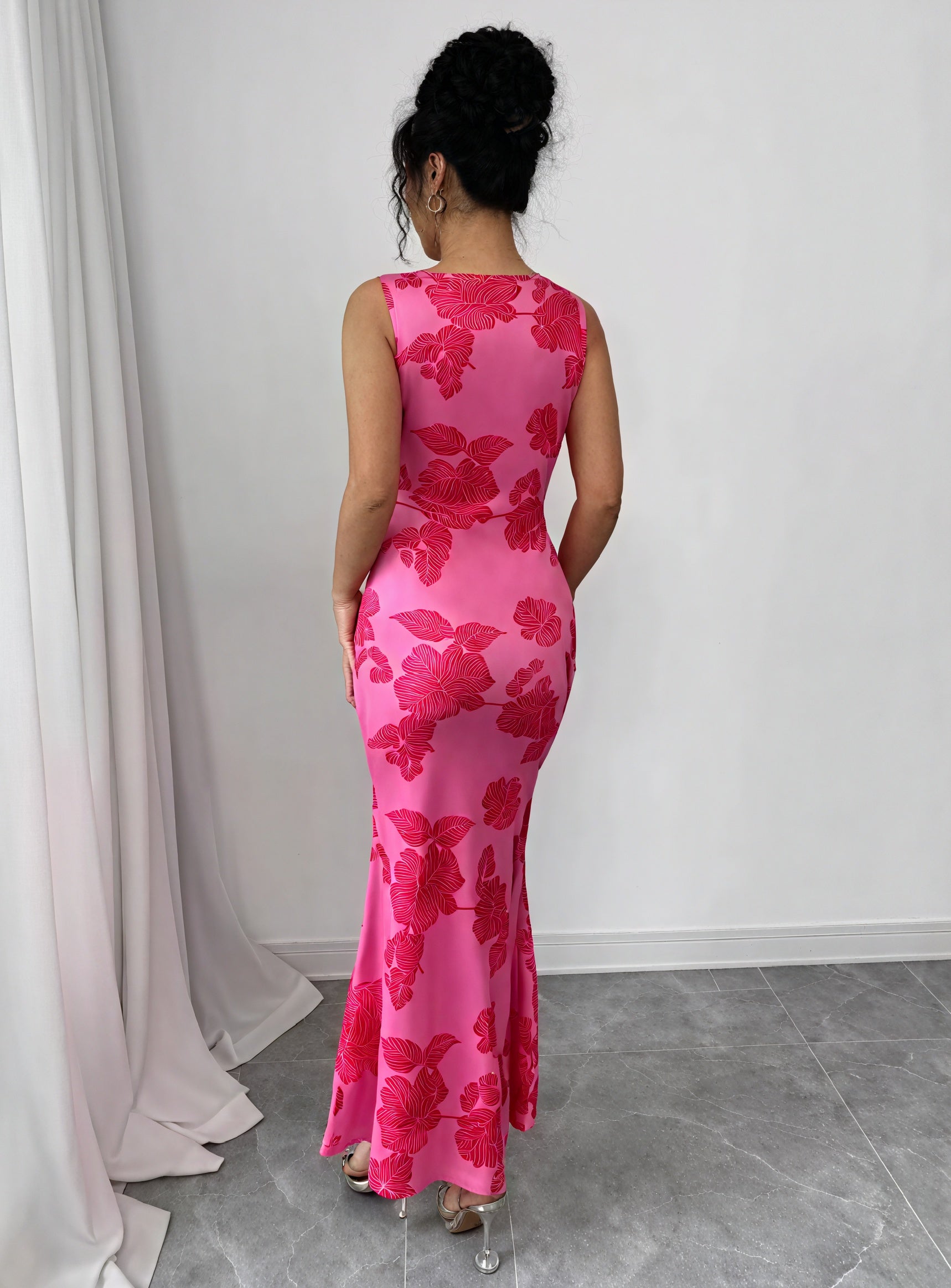 Women's Pink Floral Floor-Length Sleeveless Fitted Occasion Dress-83201-24ee2229-91f4-4d14-a0c5-9e51c2cc5cb7
