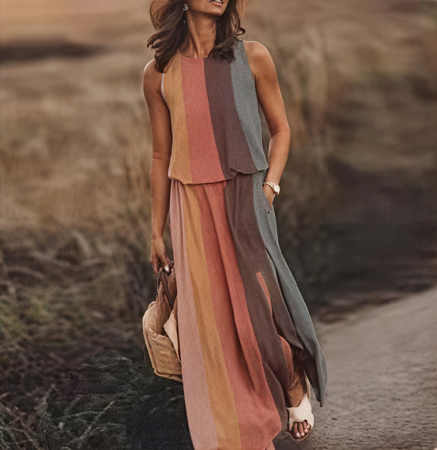 Women's Sleeveless Maxi Dress with Side Slit & Pockets, Floral Pattern-83214-771ec196-da73-4f06-9ce8-466e96189d31