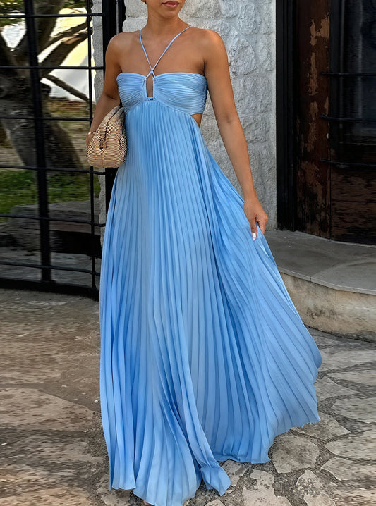 Women's Halter Maxi Dress – Pleated Skirt, Side Cut-Outs, Elegant-83247-aeddaa29-f1ff-4a32-8cdc-554bef344f87