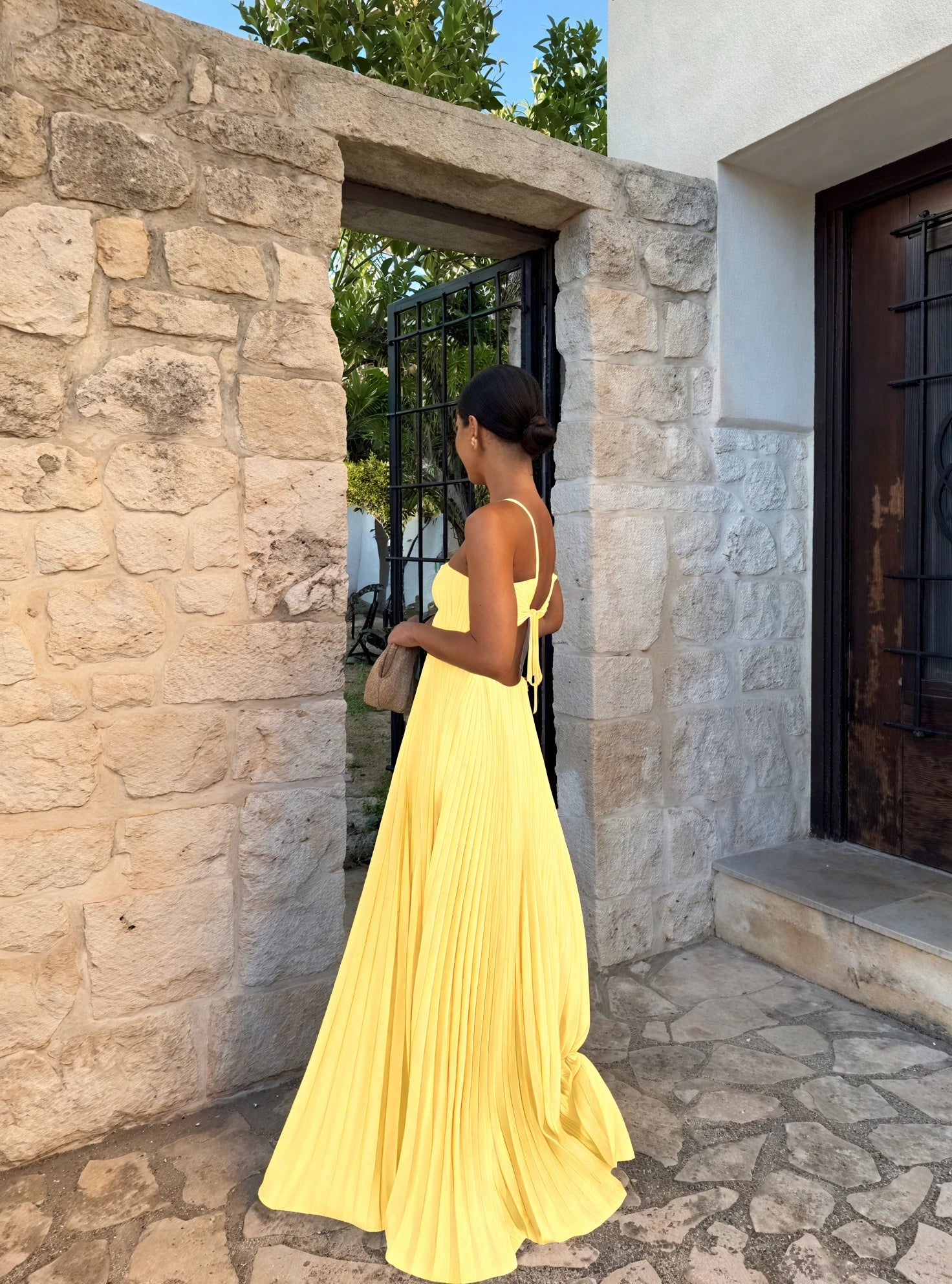 Women's Halter Maxi Dress – Pleated Skirt, Side Cut-Outs, Elegant-83247-ed382297-2928-4f9d-89df-c217d0c5db73