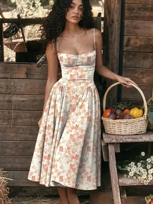 Women's Midi Dress – Sweetheart Neckline, Pleated Skirt, Pockets-83259-05a5c8fa-126b-472f-b5dc-04143186b8a3