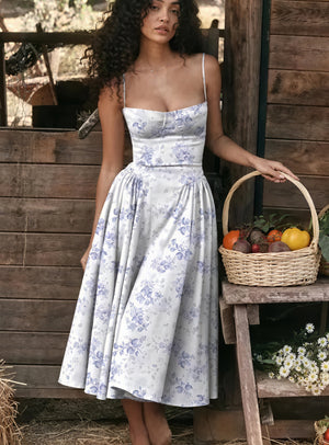 Women's Midi Dress – Sweetheart Neckline, Pleated Skirt, Pockets-83259-e4dc5964-7a26-4e98-ad14-00ecfad5ddc7