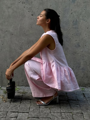 Women's Linen Two-Piece Outfit – Sleeveless V-Neck Top, Wide-Leg Pants-83272-c4f1fbdd-4797-42a4-940e-5ef7bbac176c