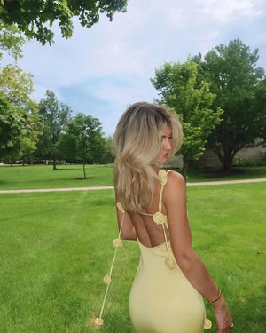 Women's Sleeveless Maxi Dress – Open Back, Floral Strap Detail, Elegant-83277-fe1e4029-5597-4e48-ab50-90558fa7c849