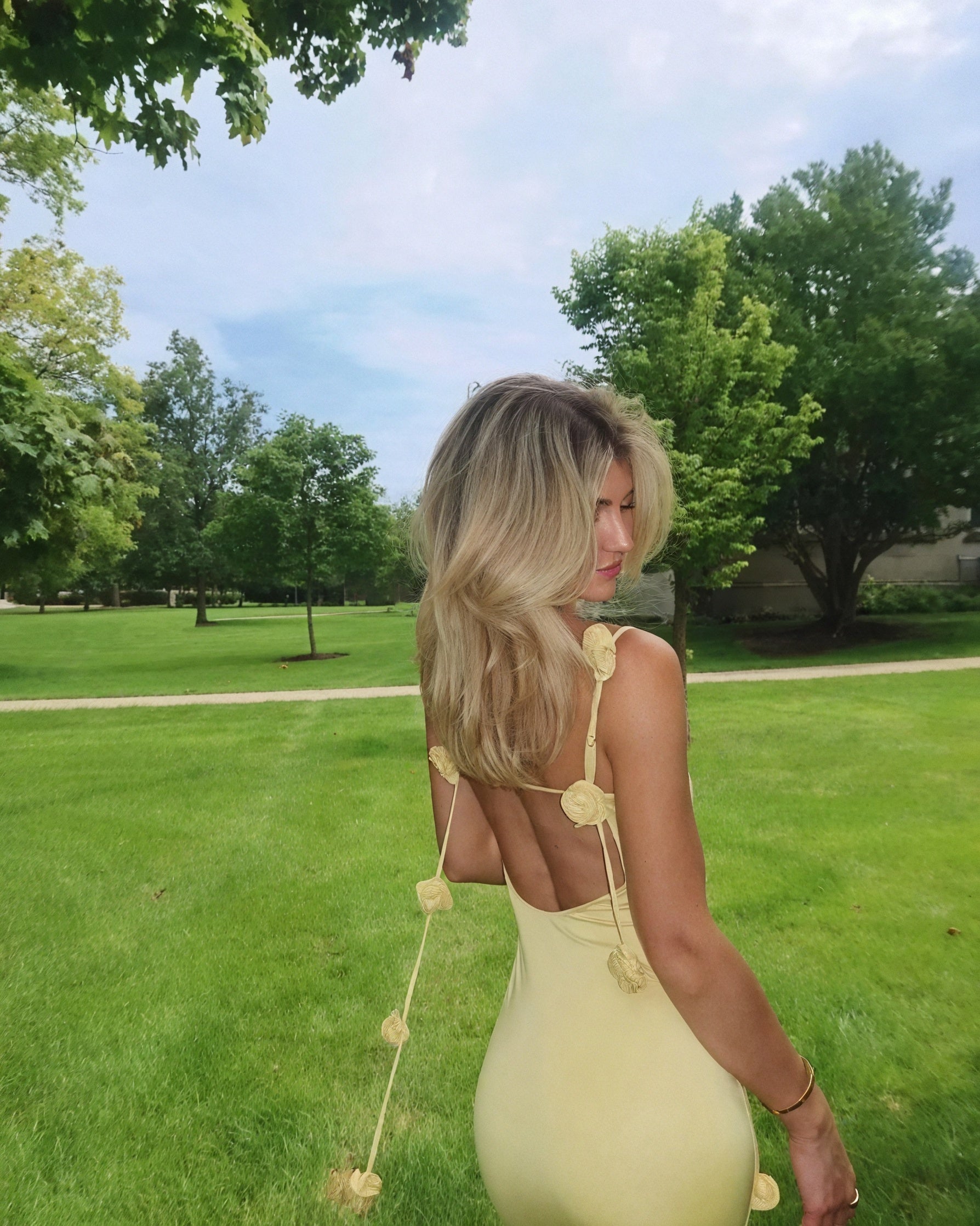 Women's Sleeveless Maxi Dress – Open Back, Floral Strap Detail, Elegant-83277-fe1e4029-5597-4e48-ab50-90558fa7c849