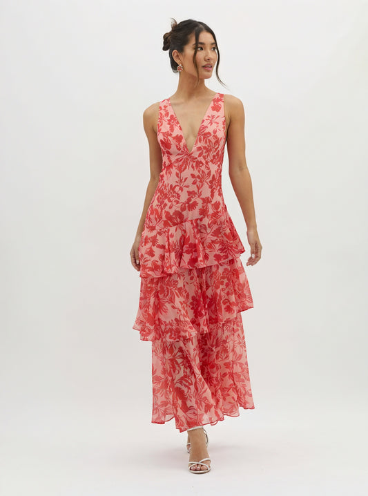 Women's Floral V-Neck Tiered Maxi Dress - Flowing Summer Style-83283-a9cfc6a7-1b6f-4a4e-a5d6-a0c5ef3da866
